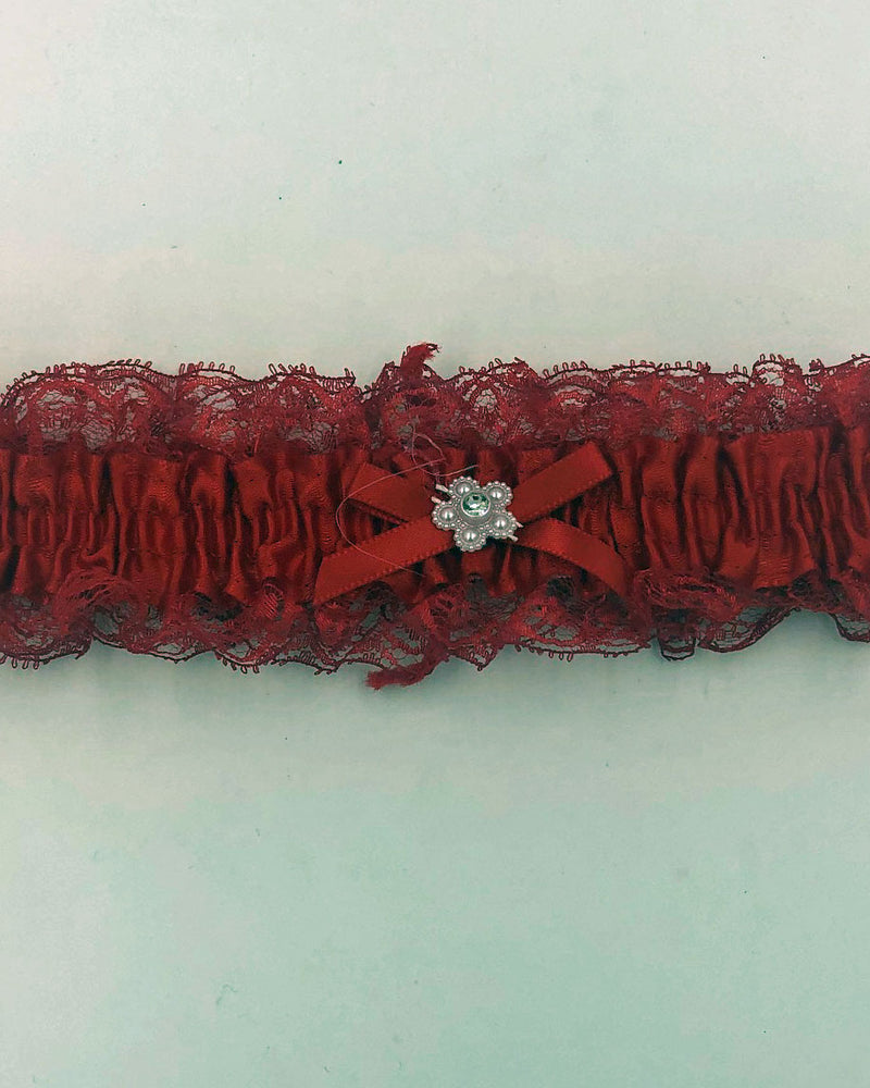 "Satin Leg Garter - One Size - Red With Red Lace EM-3555RD"