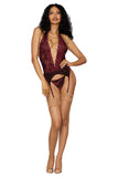 Garter Slip and G-String - One Size - Burgundy