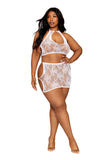 Lace Bralette and Mini Skirt Set - Queen Size - White