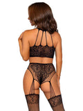 "Stay Awhile Crop Top and Crotchless Panty Set - One Size - Black LA-89302BLKOS"