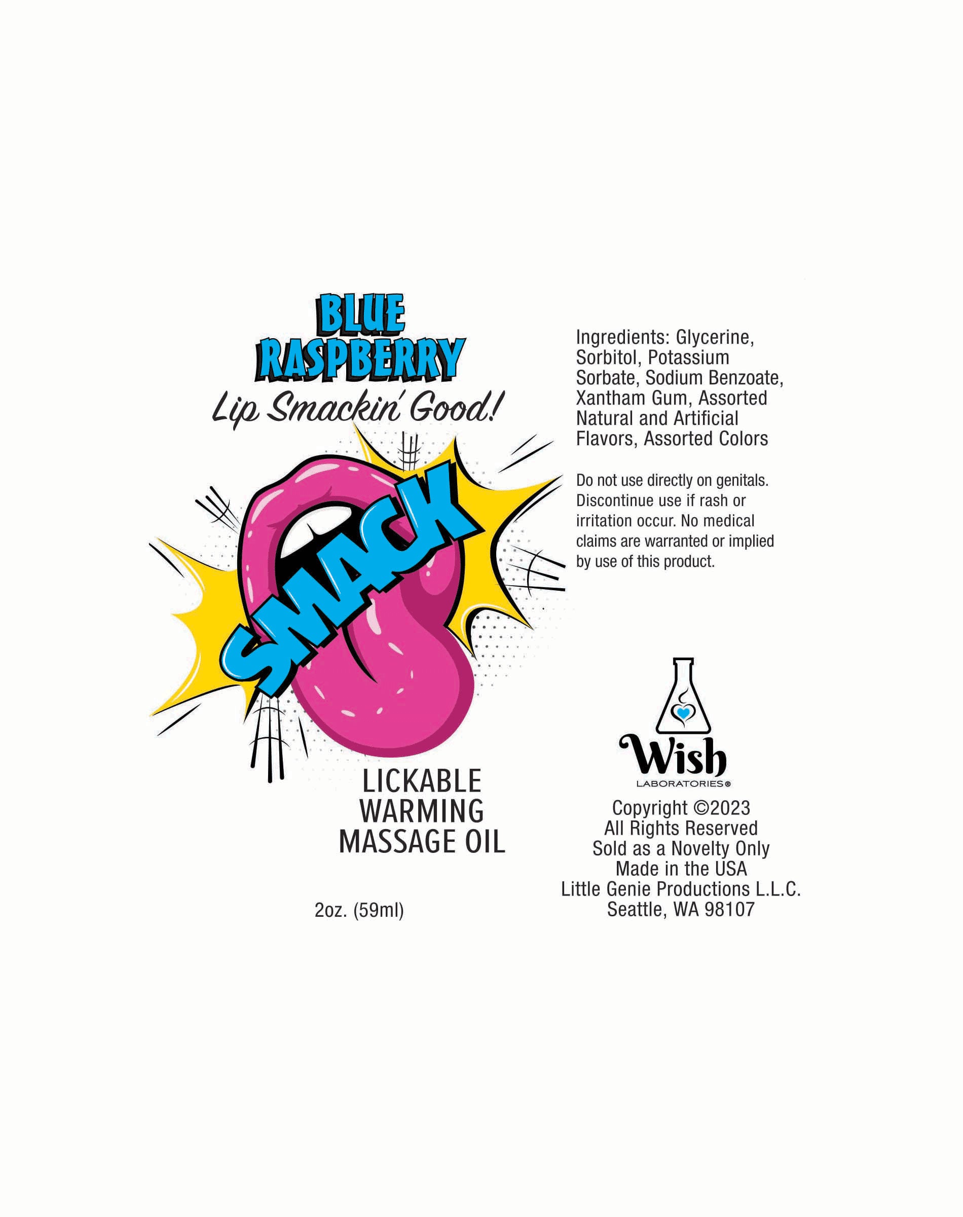 "Smack Warming and Lickable Massage Oil - Blue Raspberry 2 Oz LG-BT405"