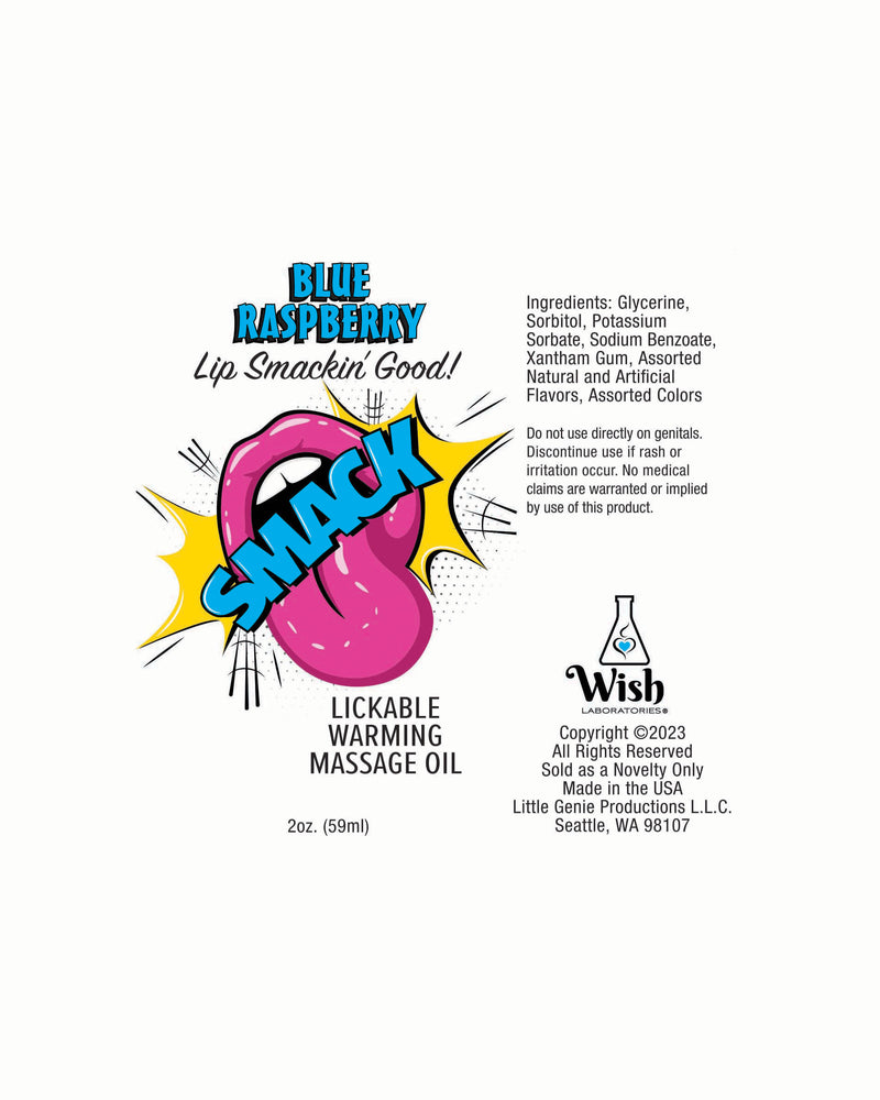 "Smack Warming and Lickable Massage Oil - Blue Raspberry 2 Oz LG-BT405"