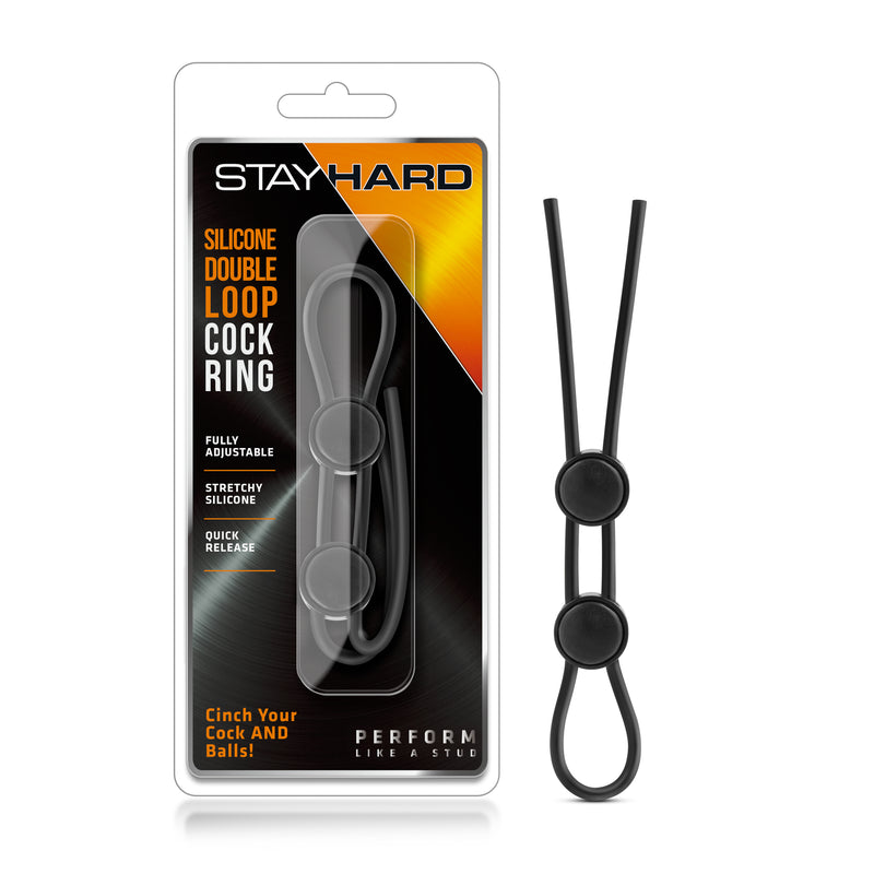 "Stay Hard - Silicone Double Loop Cock Ring - Black BL-32095"