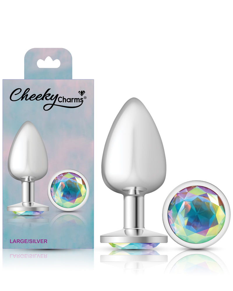 Cheeky Charms-Silver Metal Butt Plug- Round-Clear-Large