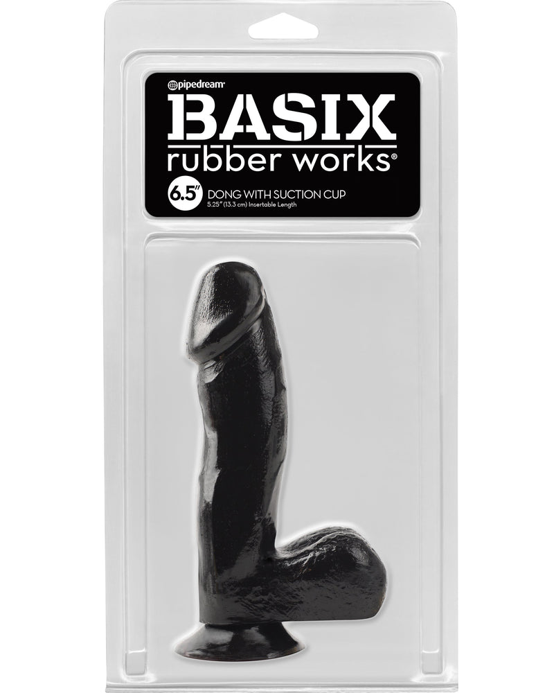 Basix Rubber Works - 6.5 Inch Dong With Suction Cup - Black