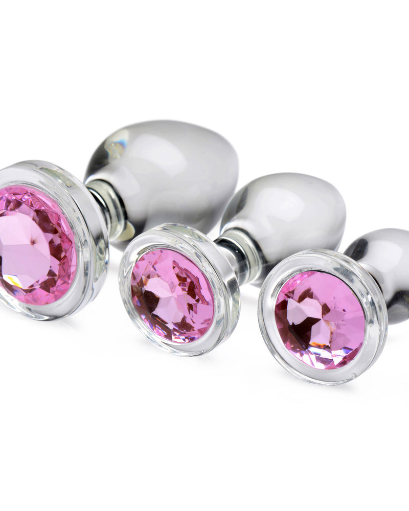 "Pink Gem Glass Anal Plug Set BTYS-AG431"
