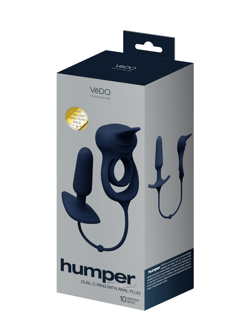 Humper Rechargeable Dual C-Ring With Anal Plug - Black