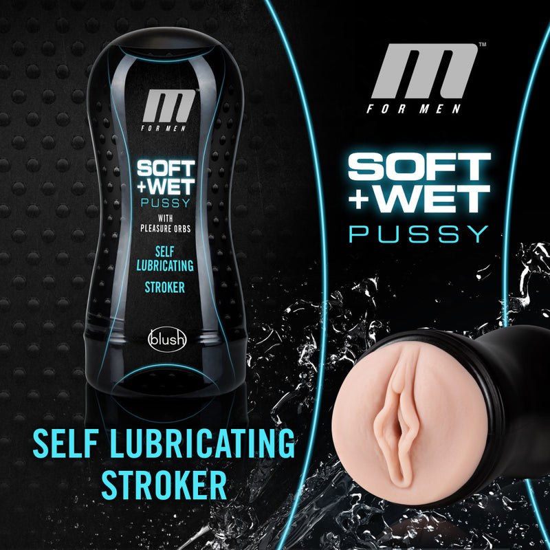 "M for Men - Soft and Wet - Pussy With Pleasure Orbs - Self Lubricating Stroker Cup - Vanilla BL-84003"