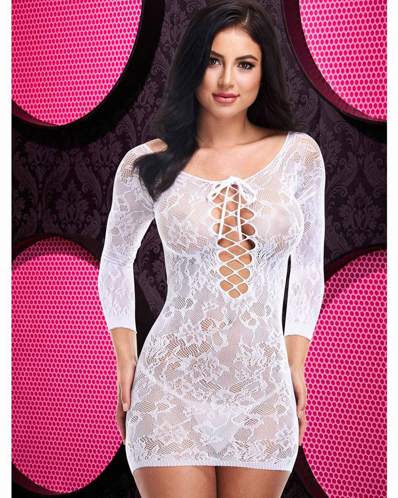 Lace Off the Shoulder Mini Dress - One Size -White