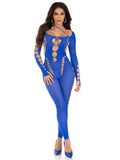 Body panty sin pie calado opaco - Talla única - Azul royal