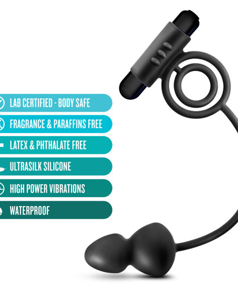 Anal Adventures- Platinum- Silicone Anal Plug With Vibrating C-Ring - Black