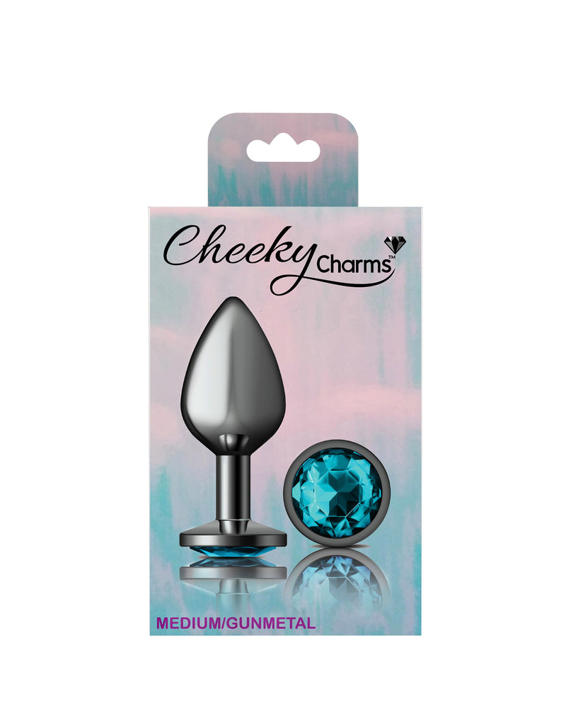 Cheeky Charms-Gunmetal Metal Butt Plug- Round-Teal-Medium