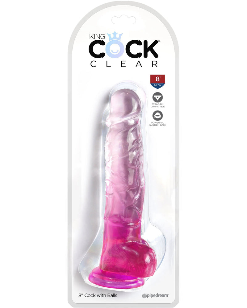 "King Cock Clear 8 Inch With Balls - Pink PD5756-11"