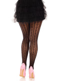 Sweetheart Striped Net Tights With Keyhole and Mini Bow Detail - One Size - Black