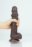 Get Lucky 9 Inch Real Skin Dildo - Dark Brown