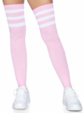 "3 Stripes Athletic Ribbed Thigh Highs - One Size - Light Pink LA-6605LTPNK"