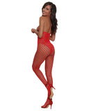 "Open Cup Bodystocking - One Size - Lipstick Red DG-0268LRDOS"