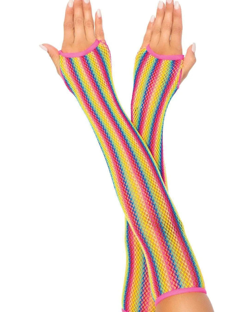"Rainbow Net Fingerless Arm Warmer Gloves - One Size - Multicolor LA-2036MULOS"