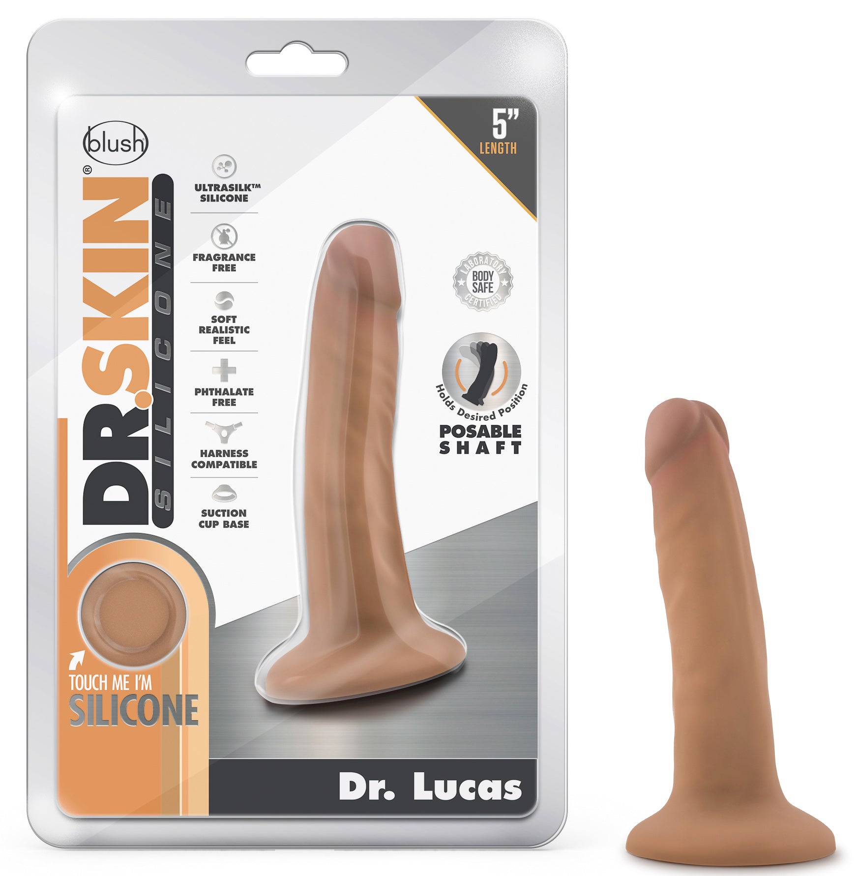 Dr. Skin Silicone - Dr. Lucas - 5 Inch Dong With Suction Cup - Mocha