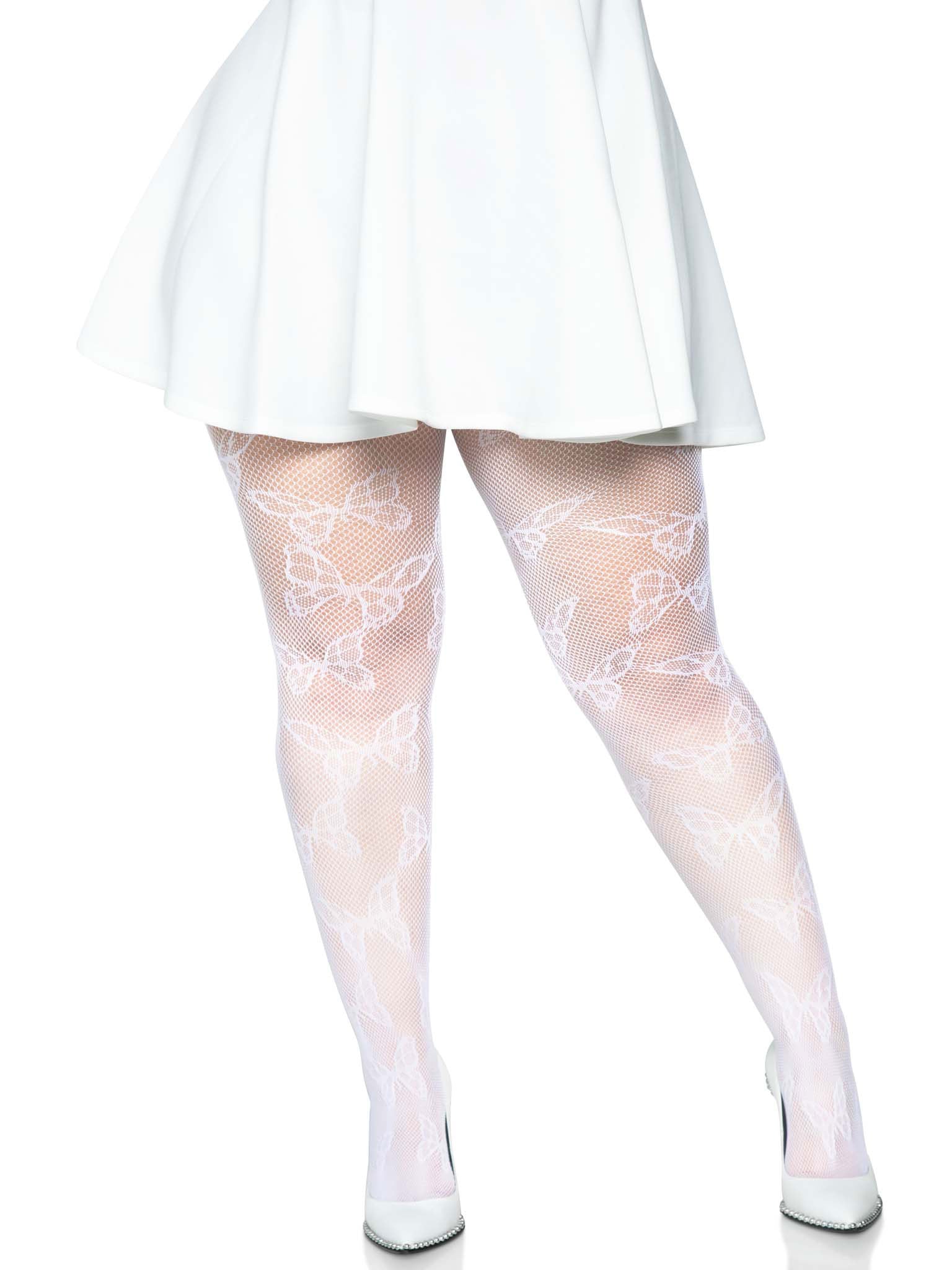 Butterfly Net Tights - 1x/2x - White