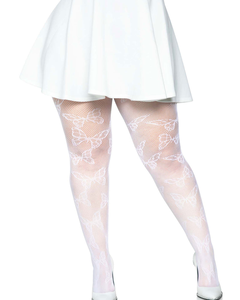 Butterfly Net Tights - 1x/2x - White