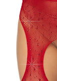 "Casey Rhinestone Fishnet Suspender Pantyhose - One Size - Red LA-9108REDOS"