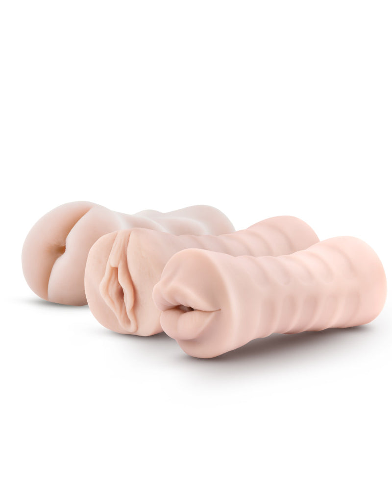 M for Men - 3-Pack Self-Lubricating Vibrating Stroker Sleeve Kit - Vanilla