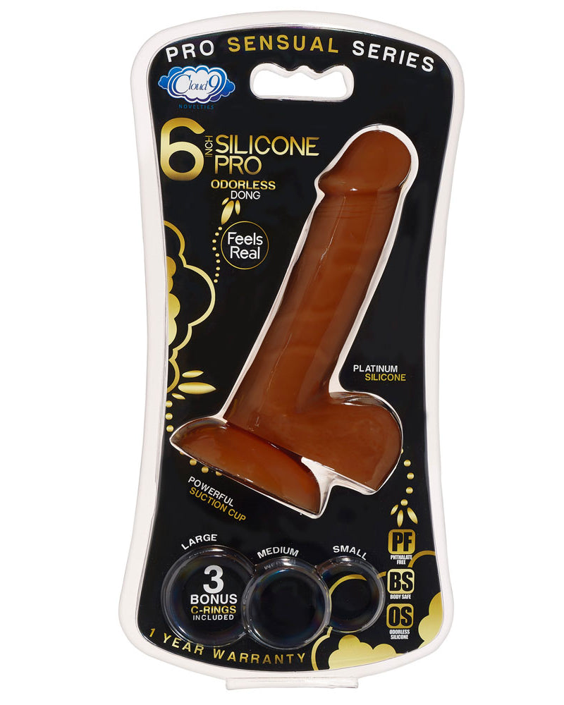 Pro Sensual Premium Silicone 6 Inch Dong With 3 Cockrings - Brown
