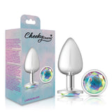 Cheeky Charms-Silver Metal Butt Plug- Round-Clear-Large