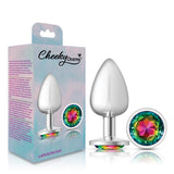 Cheeky Charms-Silver Metal Butt Plug- Round-Rainbow-Large