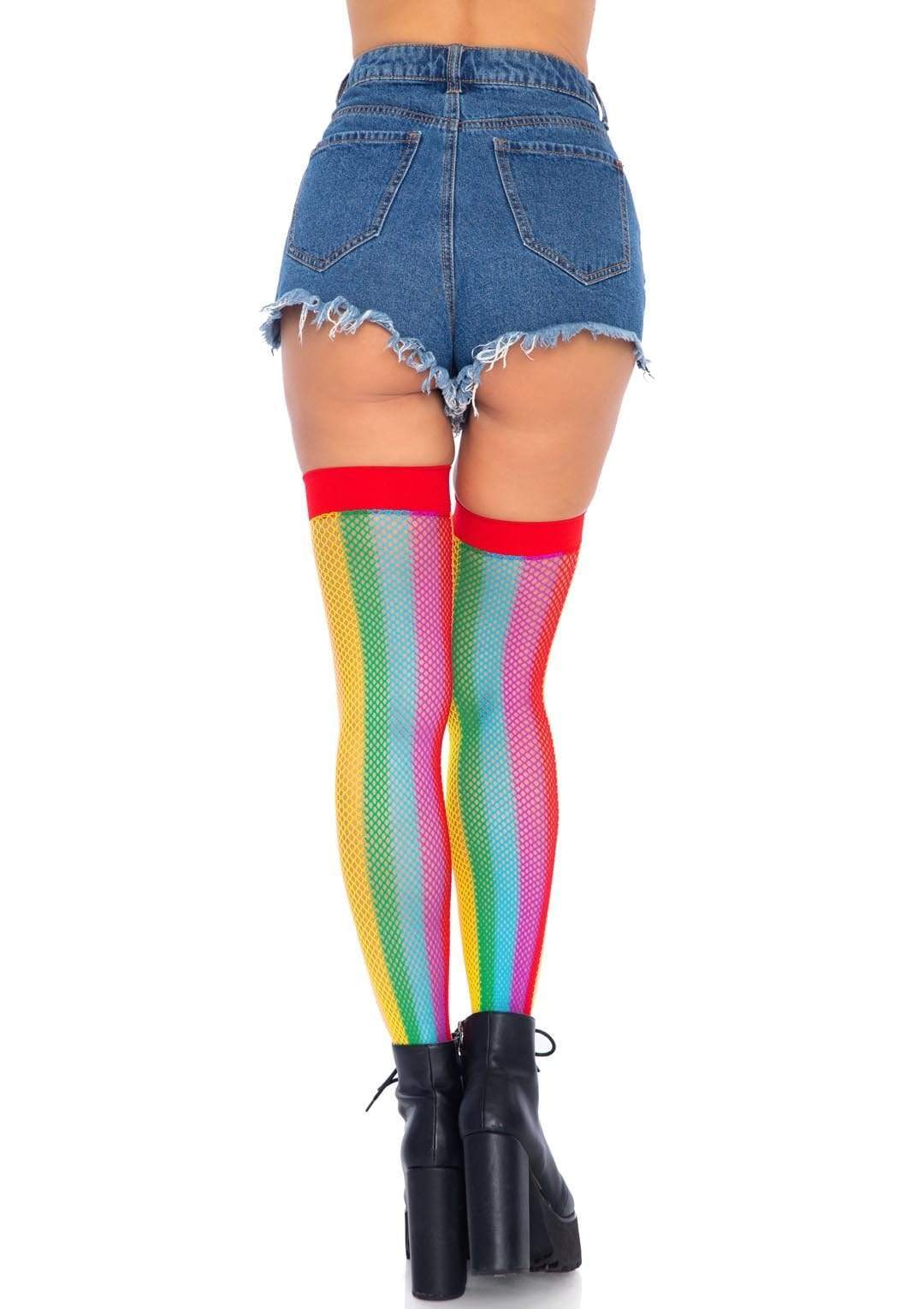 "Rainbow Fishnet Thigh Highs - One Size - Multicolor LA-9290MULTI"