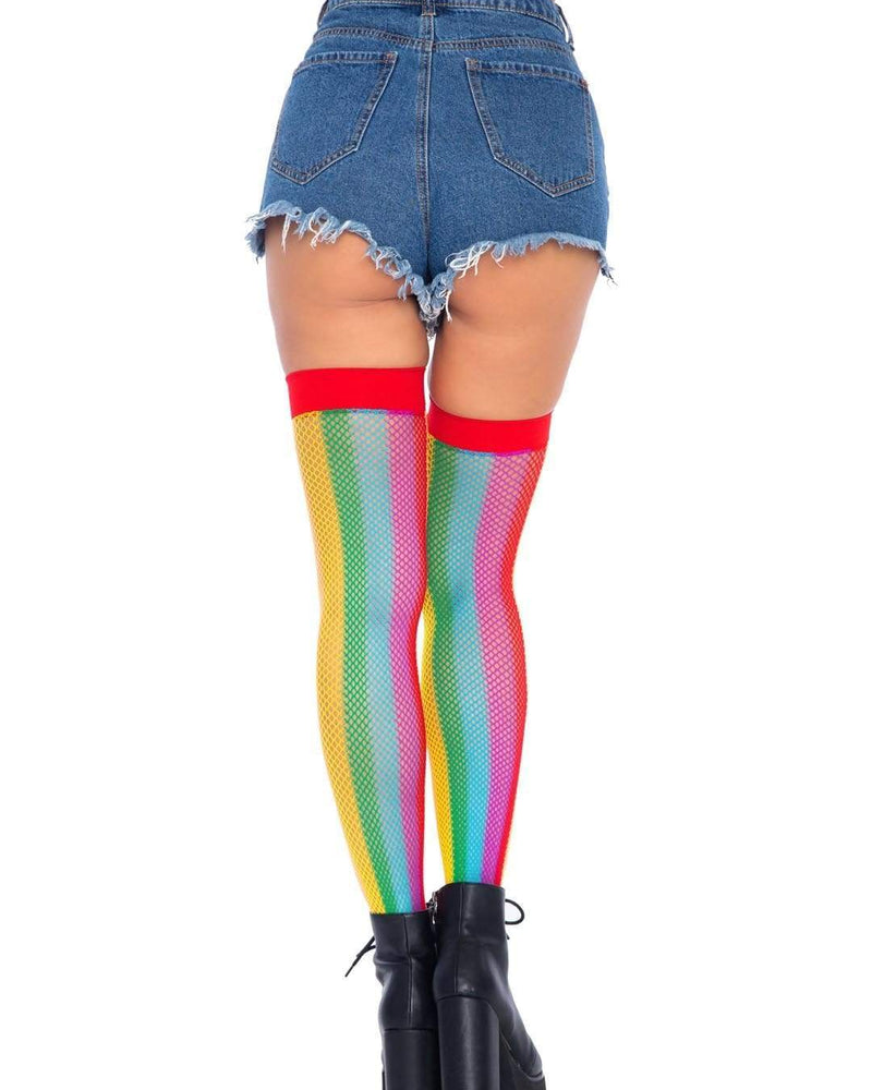 "Rainbow Fishnet Thigh Highs - One Size - Multicolor LA-9290MULTI"