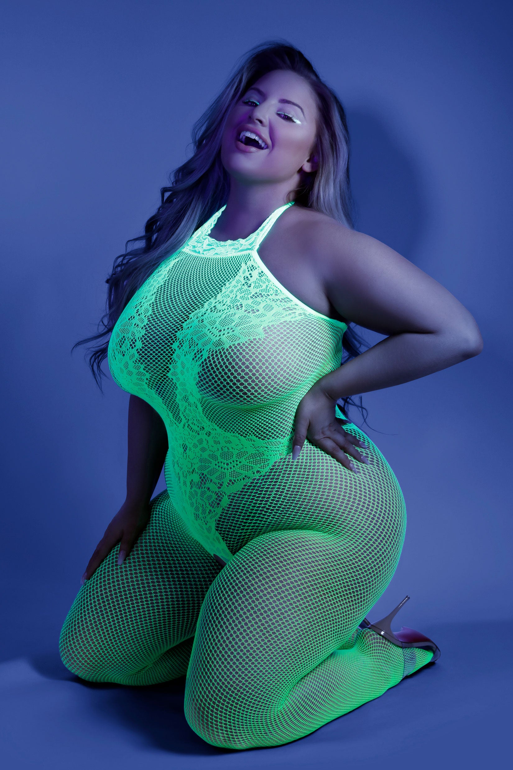 Moonbeam Crotchless Bodystocking - Queen - Neon Green