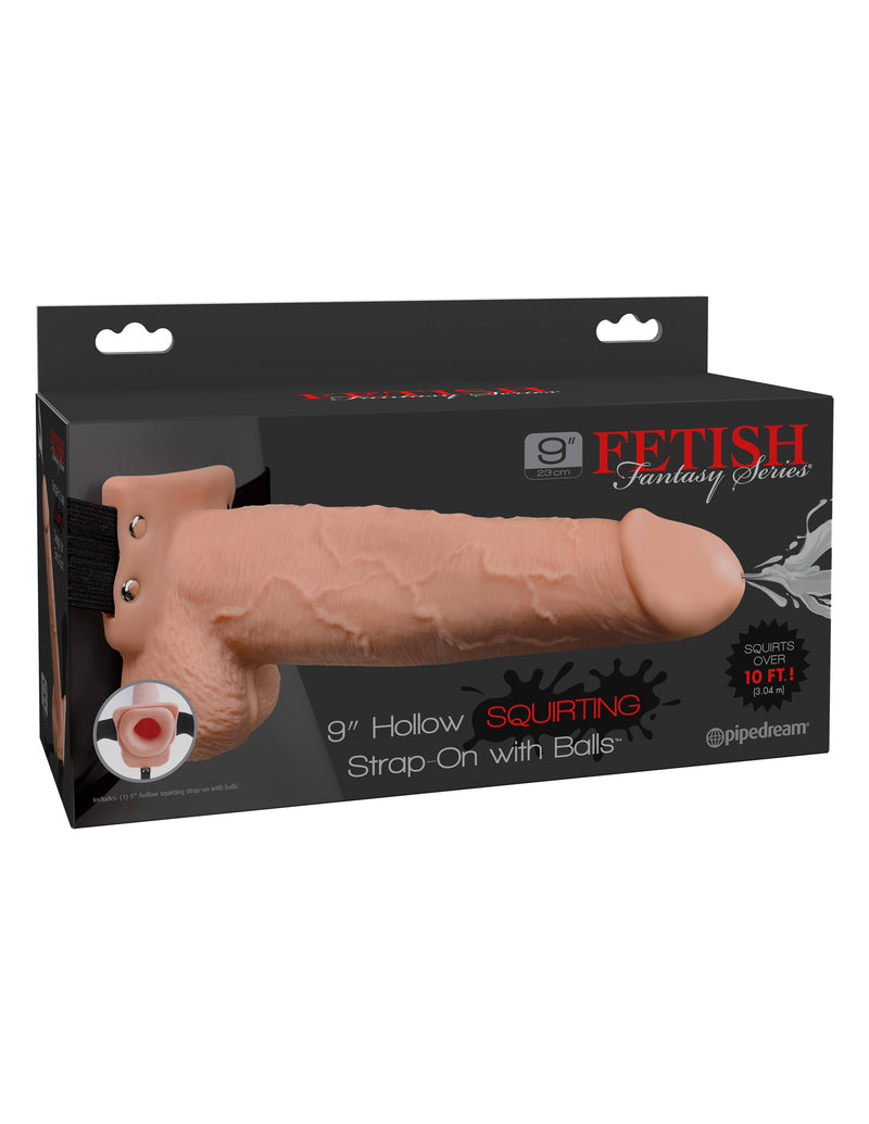 "Fetish Fantasy Series 9 Inch Hollow Squirting Strap-on With Balls - Flesh PD3398-21"