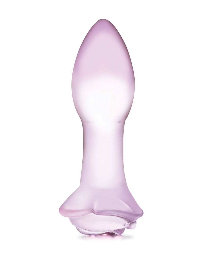 5 Inch Rosebud Glass Butt Plug - Pink