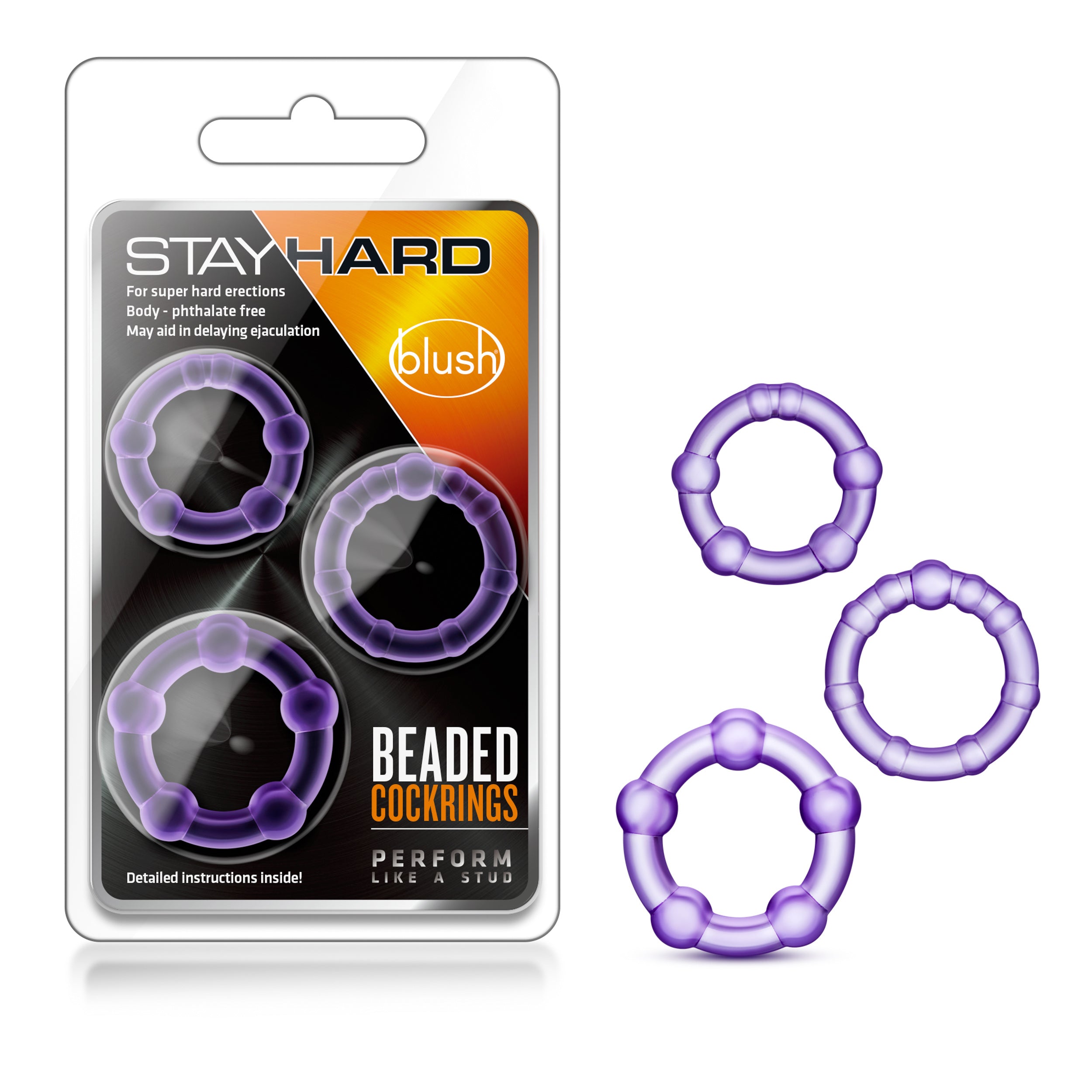 Stay Hard - Beaded Cock Rings - 3 Pack - Purple