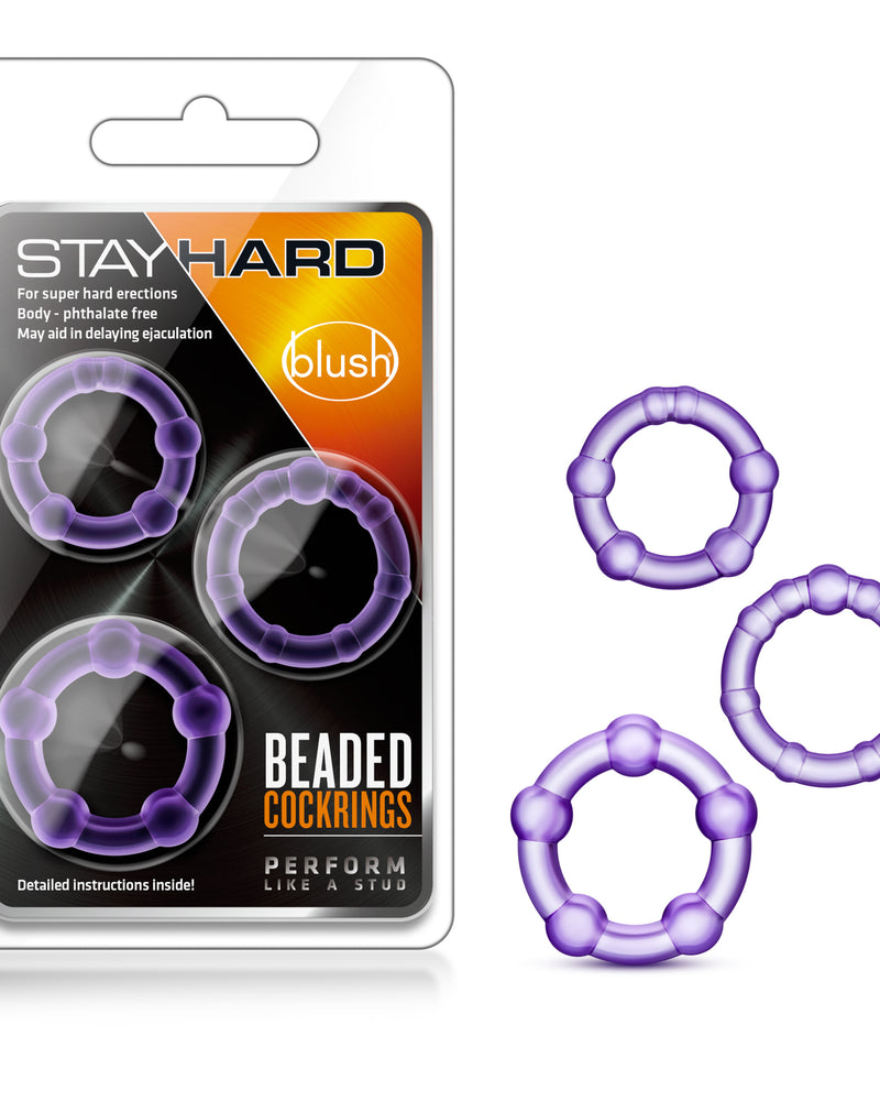 Stay Hard - Beaded Cock Rings - 3 Pack - Purple