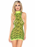 "Neon Zebra Racer Back Mini Dress - One Size - Neon Yellow LA-86159NYLWOS"