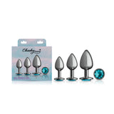 Cheeky Charms - Metal Butt Plug Gunmetal - Round - Teal - Anal Trainer Kit