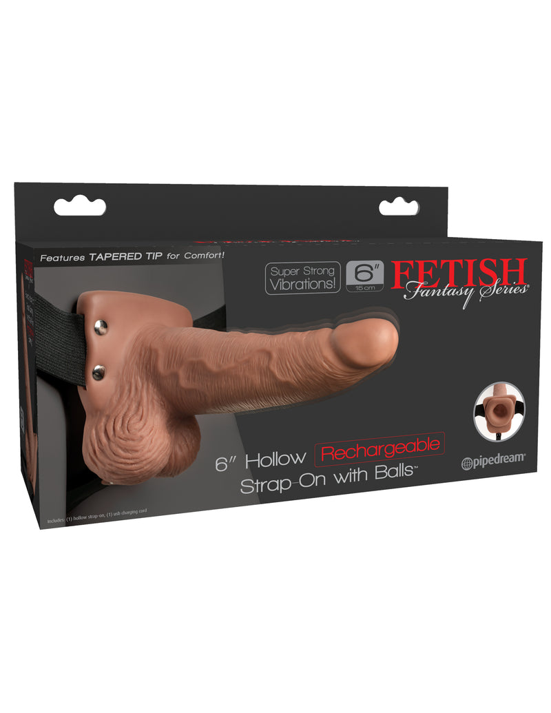 "Fetish Fantasy Series 6 Inch Hollow Rechargeable Strap-on With Balls - Tan PD3395-22"