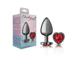 "Cheeky Charms-Gunmetal Metal Butt Plug- Heart-Dark Red-Large VB-CC9137"