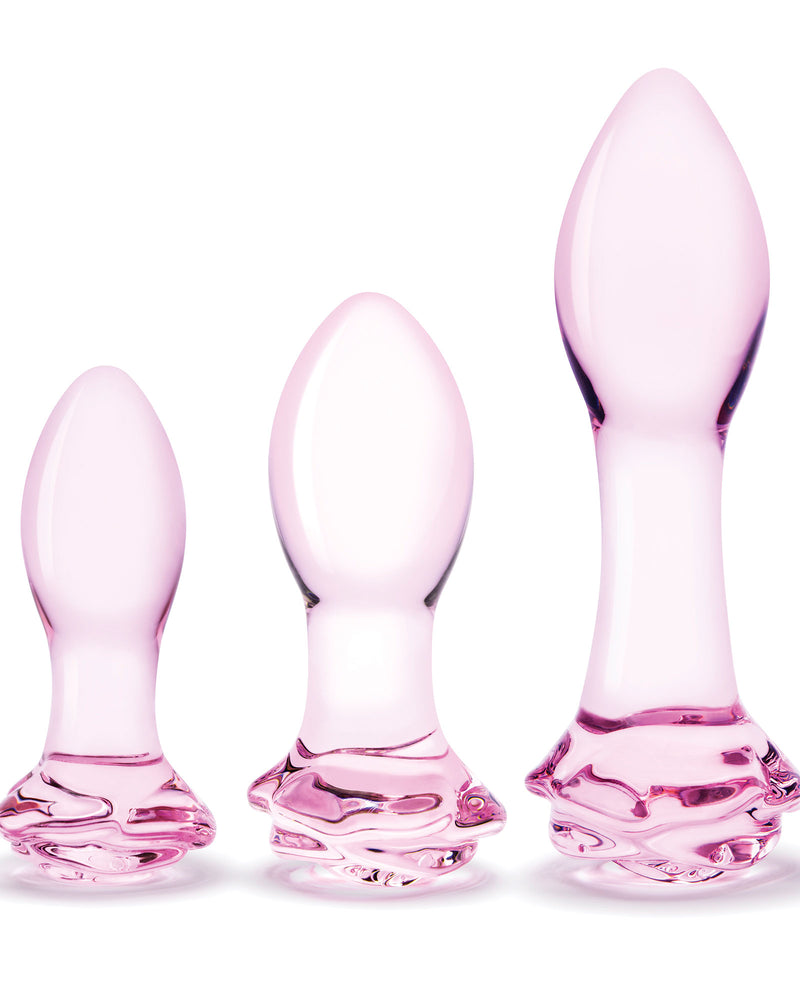 3 Pc Rosebud Butt Plug Set - Pink