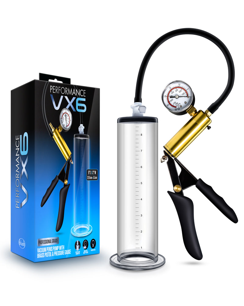 Performance - Vx6 Vacuum Penis Pump With Brass Pistol & Pressure Gauge - Clear