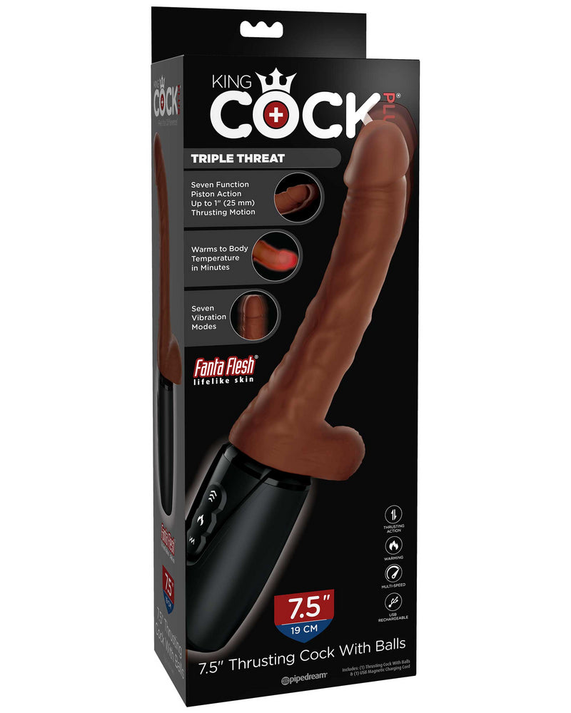 "7.5 Inch Thrusting Cock With Balls - Brown PD5728-29"