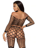 2 Pc Net Crop Top and Bike Shorts - One Size - Black