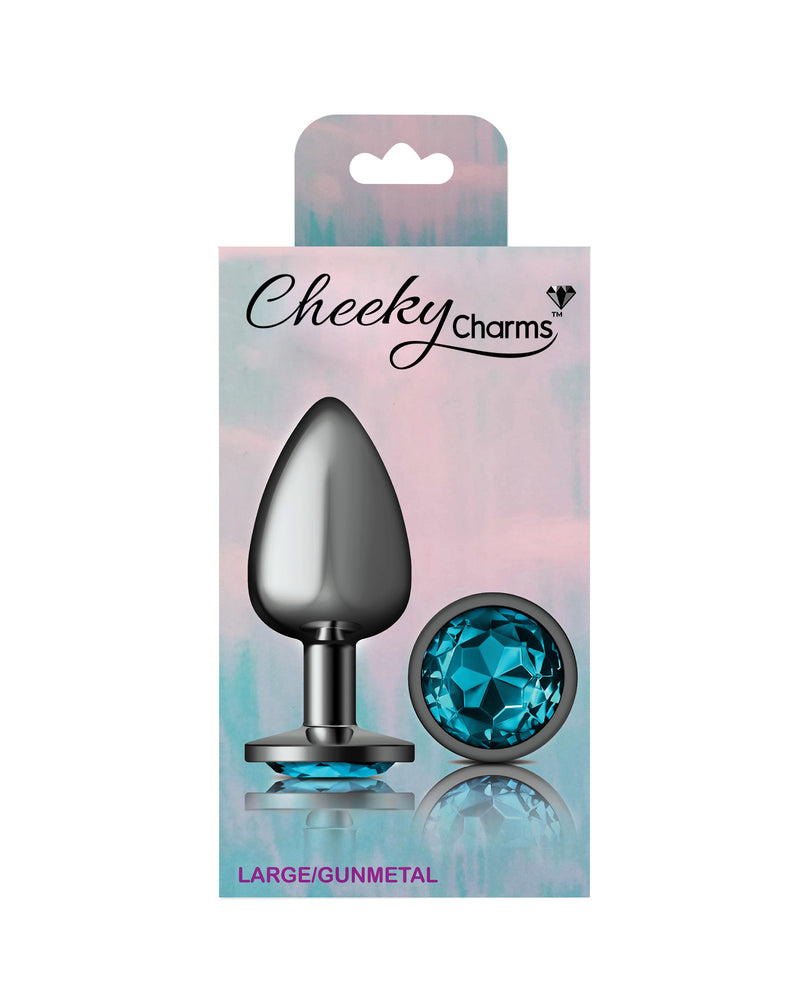 Cheeky Charms-Gunmetal Metal Butt Plug- Round-Teal-Large