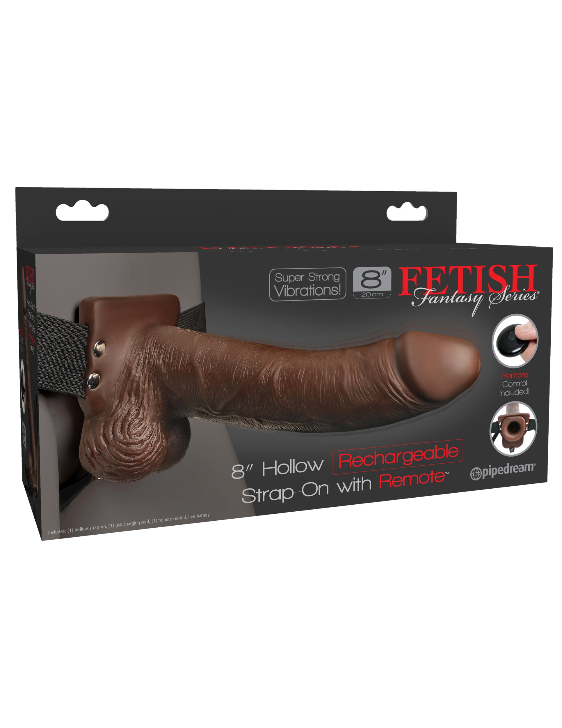 "Fetish Fantasy Series 8 Inch Hollow Rechargeable Strap-on With Remote - Brown PD3394-29"