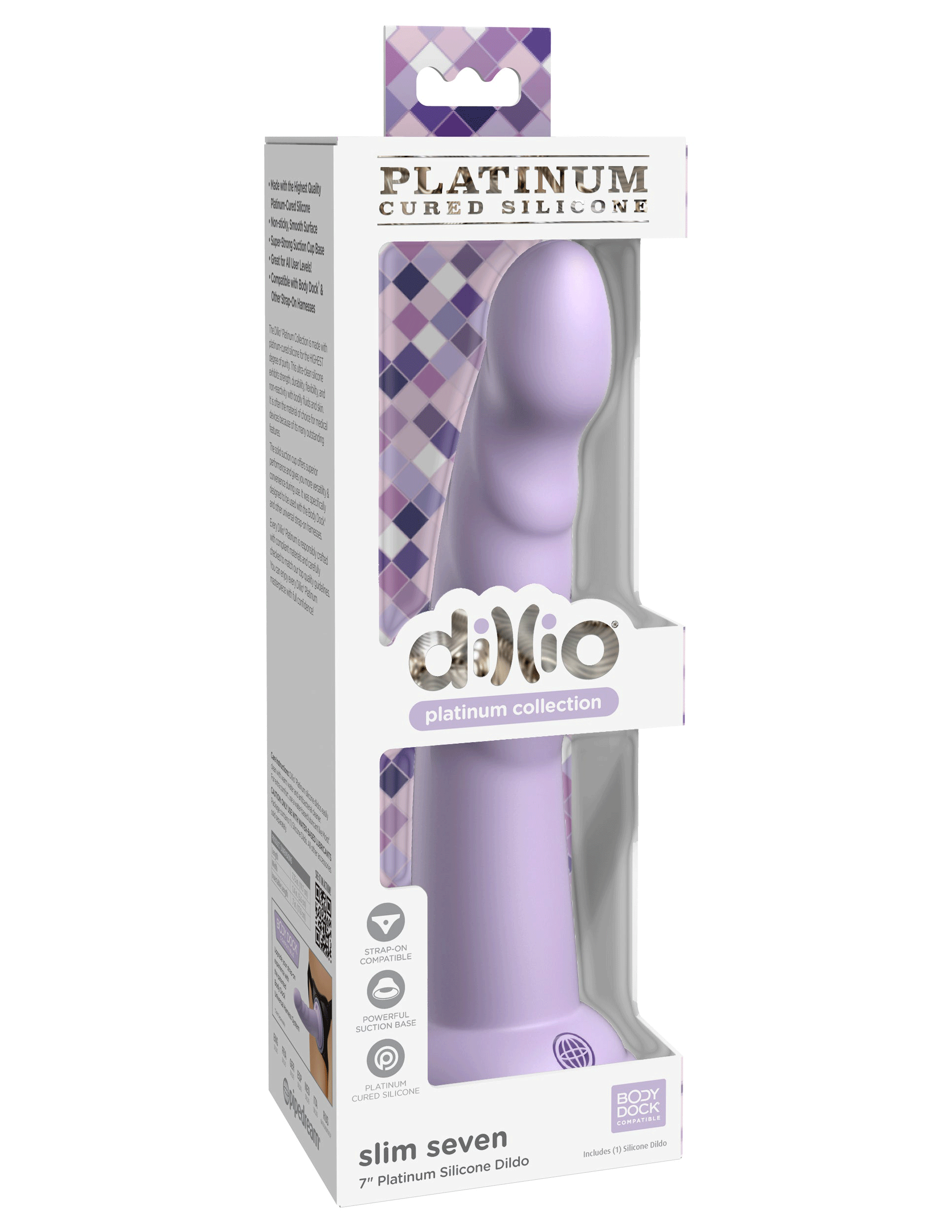 "Dillio Platinum - Slim Seven 7 Inch Dildo - Purple PD5387-12"