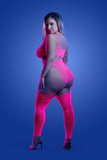 Wavelength Cutout Rhinestone Teddy Bodystocking - Queen - Neon Pink