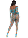 2 Pc Net Crop Top and Footless Tights - One Size - Turquoise